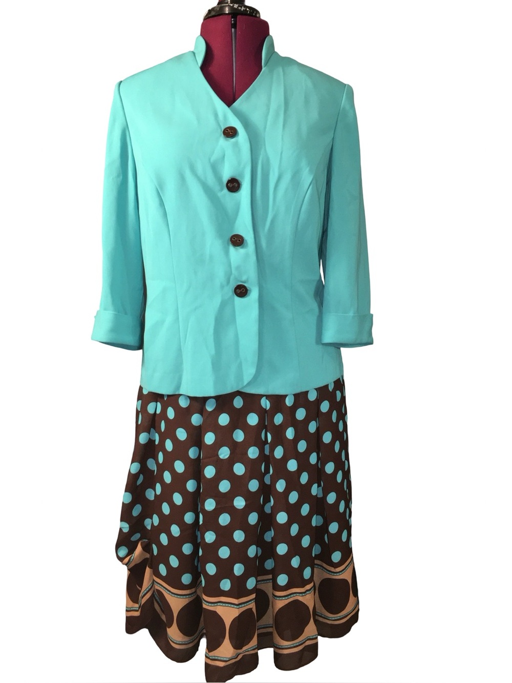 Dana Kay Teal Button-Front Blazer Suit skirt set